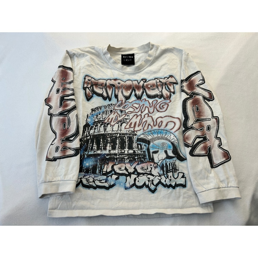 Retrovert Long Sleeve Graphic Tee White Y2K Streetwear Spartan Colosseum‎ XS